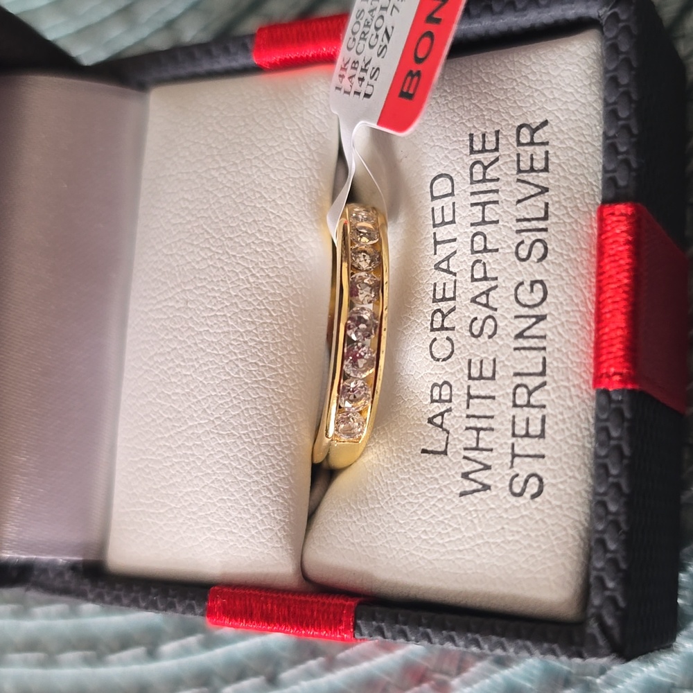 FINE JEWELRY JCP WOMEN'S 14K GOLD OVER SILVER LAB CREATED WHITE SAPPHIRE BAND 7